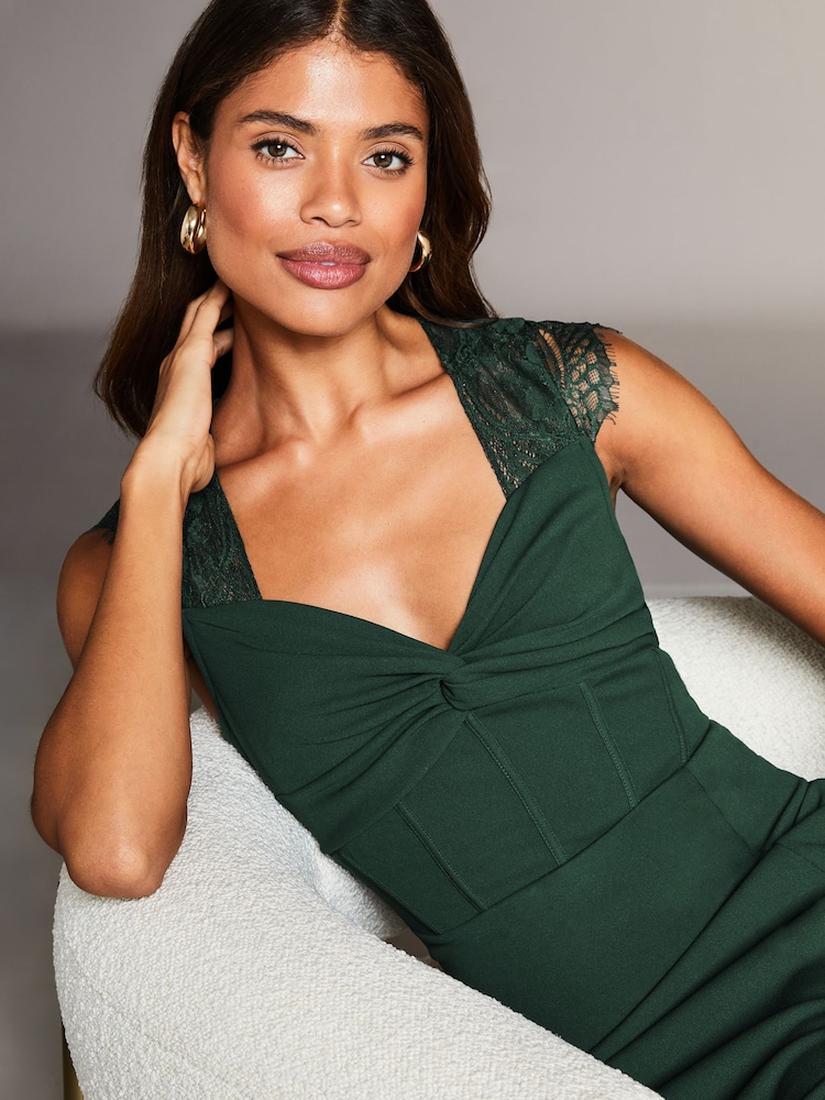Lipsy Green Eyelash Short Sleeve Corset Bodycon Dress - Image 4 of 4