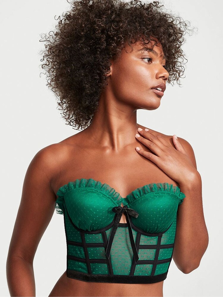 Victoria's Secret Spruce Green Black Trim Corset Bra Top - Image 1 of 1