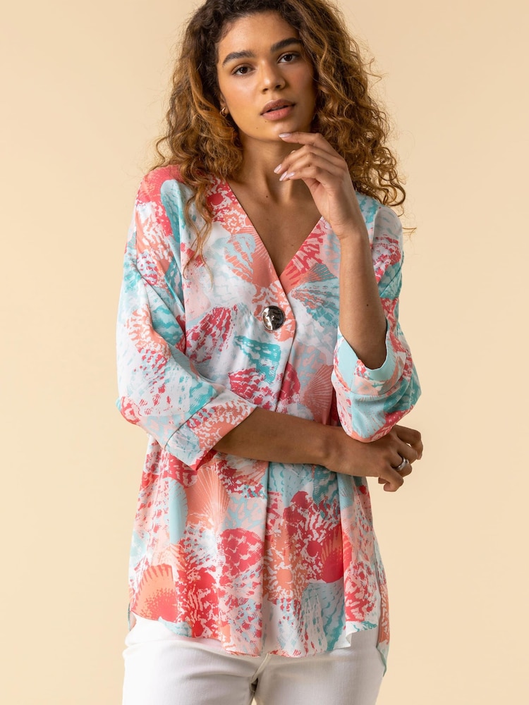 Roman Orange Button Detail Kimono Tunic Top - Image 1 of 4 Roman Orange Button Detail Kimono Tunic Top - Image 1 of 4