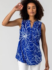 Roman Blue Leaf Puff Print Button Blouse - Image 1 of 4