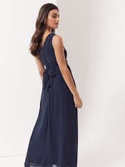 Vila Navy Sleeveless V Neck Tulle Maxi Dress - Image 1 of 5