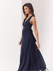Vila Navy Sleeveless V Neck Tulle Maxi Dress - Image 3 of 5