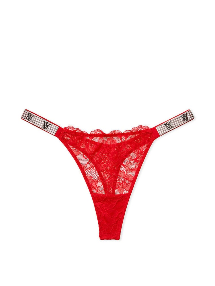 Victoria's Secret Lipstick Red Lace Monogram Thong Shine Strap Knickers1 - Image 3 of 3 Victoria's Secret Lipstick Red Lace Monogram Thong Shine Strap Knickers1 - Image 3 of 3