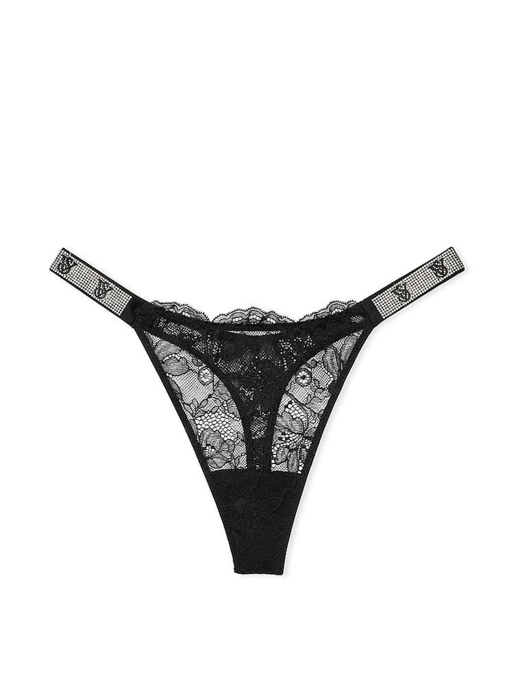 Victoria's Secret Black Monogram Thong Shine Strap Knickers - Image 3 of 3