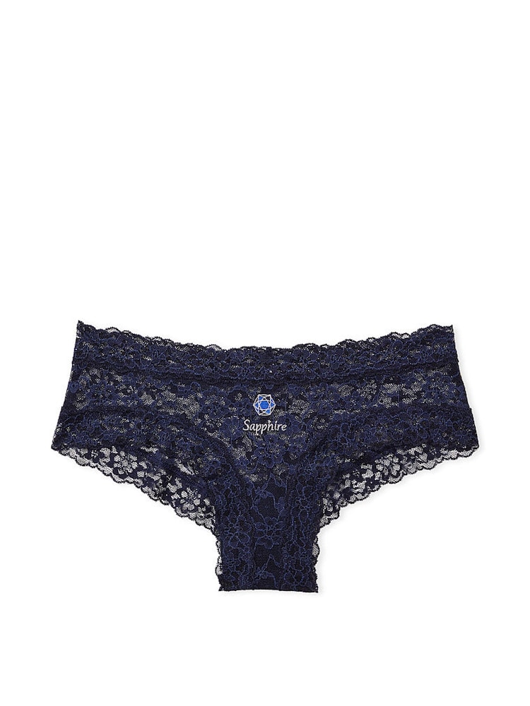 Victoria's Secret Noir Navy Blue Birthstone Embroidery Cheeky Lace Knickers - Image 3 of 3