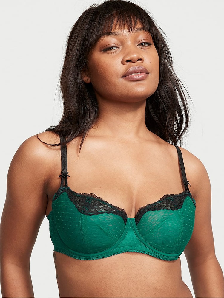 Victoria's Secret Spruce Green Lace trim Balcony Bra - Image 1 of 3