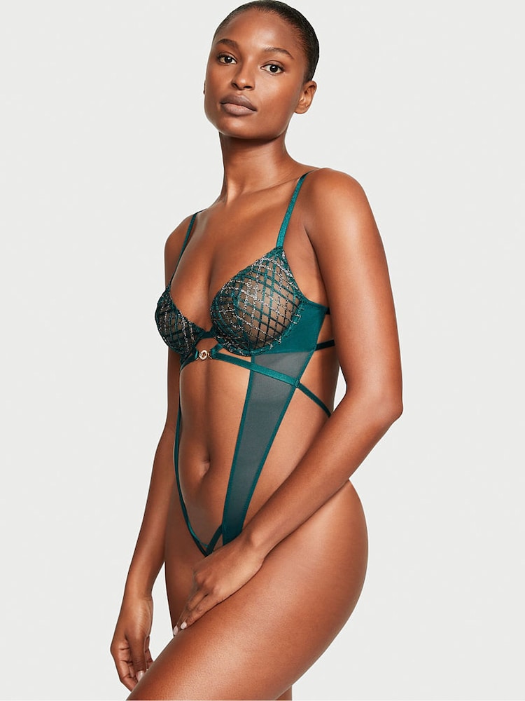 Victoria's Secret Black Ivy Green Geo Bodysuit - Image 1 of 3
