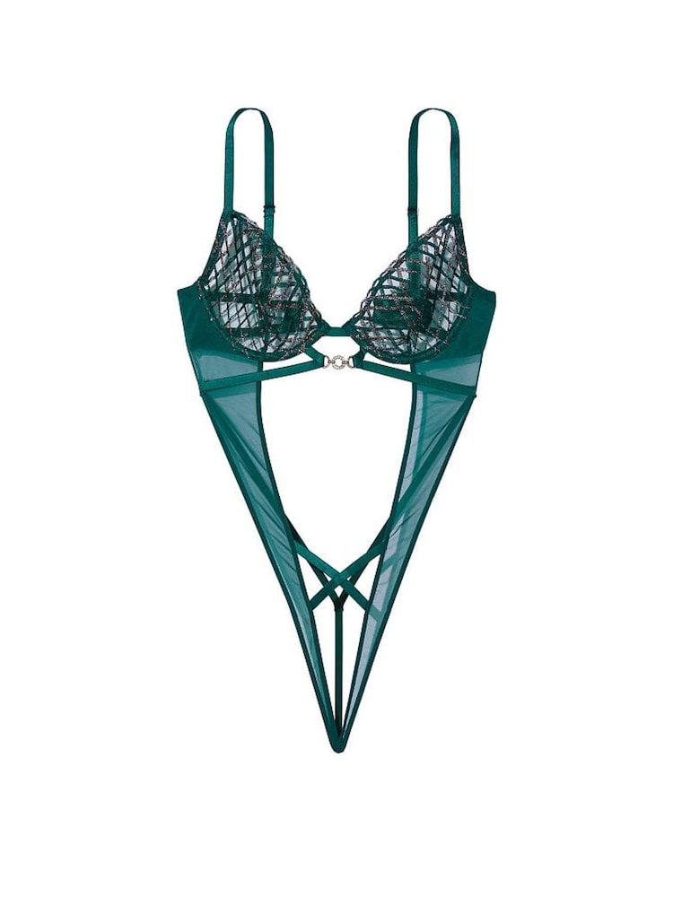 Victoria's Secret Black Ivy Green Geo Bodysuit - Image 3 of 3