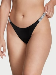 Victoria's Secret Black Smooth Monogram Thong Shine Strap Knickers - Image 1 of 3