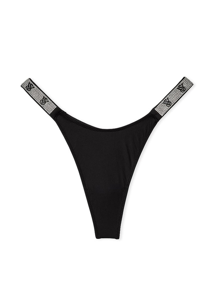 Victoria's Secret Black Smooth Monogram Thong Shine Strap Knickers - Image 3 of 3
