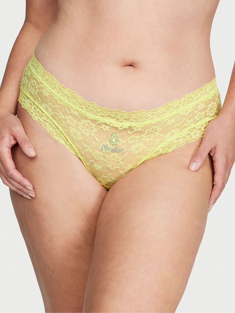 Victoria's Secret Yellow Lime Citron Birthstone Embroidery Cheeky Lace Knickers - Image 1 of 1