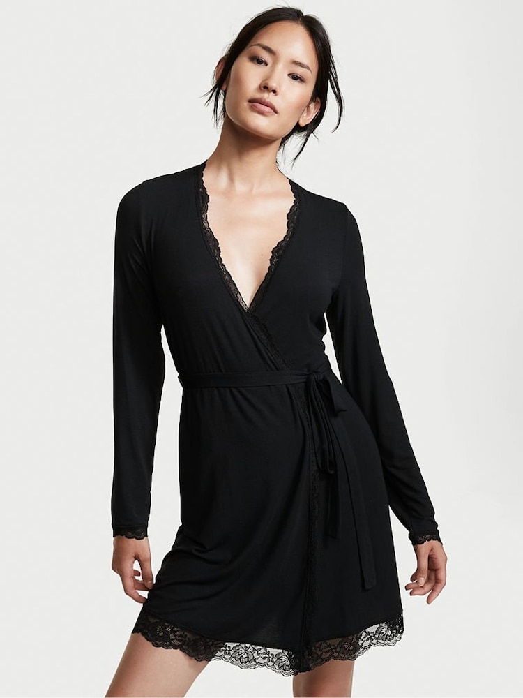 Victoria's Secret Black Modal Short Long Sleeve Robe - Image 1 of 3