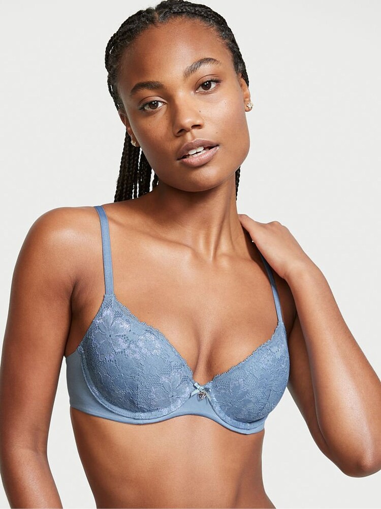 Victoria's Secret Faded Denim Blue Lace Lightly Lined Demi Bra - Image 1 of 3