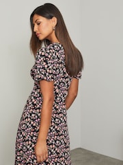 Lipsy Pink Ditsy Jersey Underbust Puff Sleeve Mini Dress - Image 2 of 4