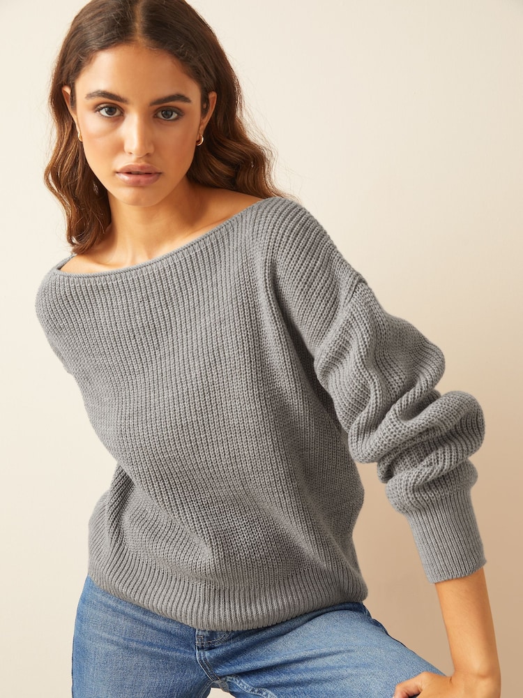 Friends Like These Grey Off The Shoulder Jumper - Image 1 of 4