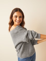 Friends Like These Grey Off The Shoulder Jumper - Image 3 of 4