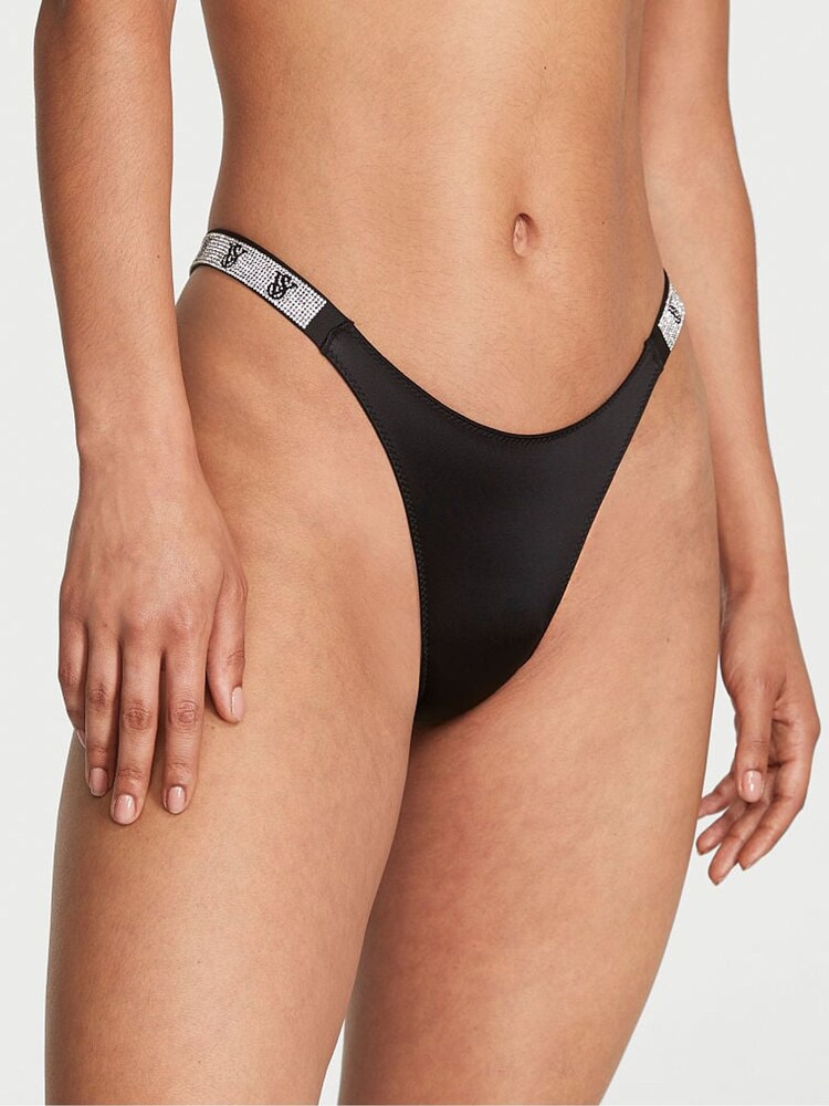 Victoria's Secret Black Smooth Monogram Brazilian Shine Strap Knickers - Image 1 of 3