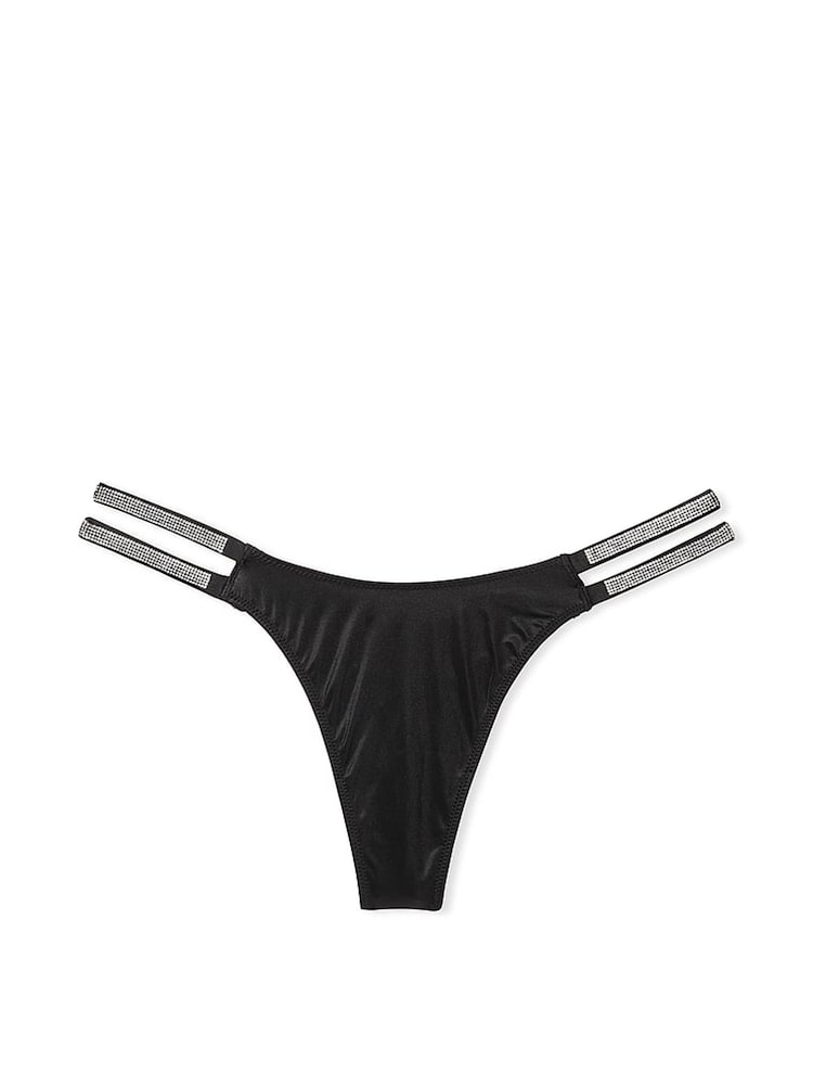 Victoria's Secret Black Smooth Double Thong Shine Strap Knickers - Image 3 of 3