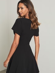 Lipsy Black Twist Side Shorts Sleeve Mini Skater Dress - Image 2 of 4
