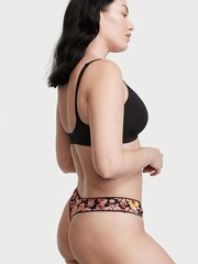 Victoria's Secret Soft Black Floral Cotton Thong Knickers - Image 2 of 3