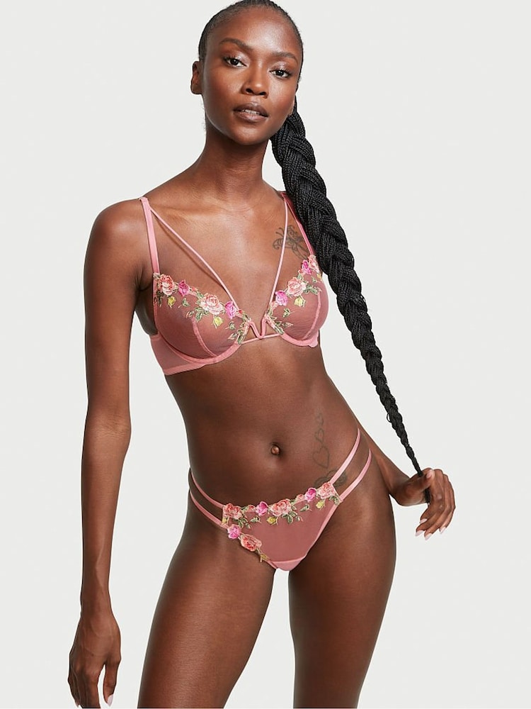 Victoria's Secret Dusty Rose Pink Unlined Rose Embroidered Demi Bra - Image 5 of 5