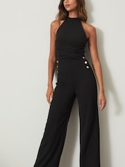 Lipsy Black Halter Button Jumpsuit - Image 1 of 3