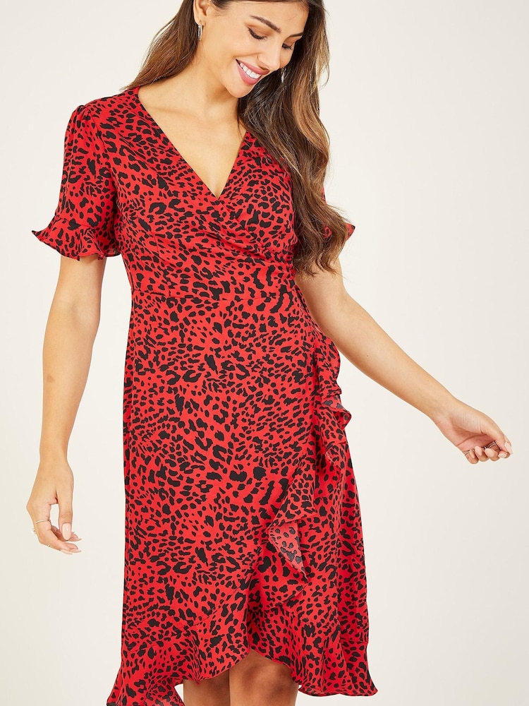 Yumi Red Animal Print 'Abbie' Wrap Dress - Image 1 of 4