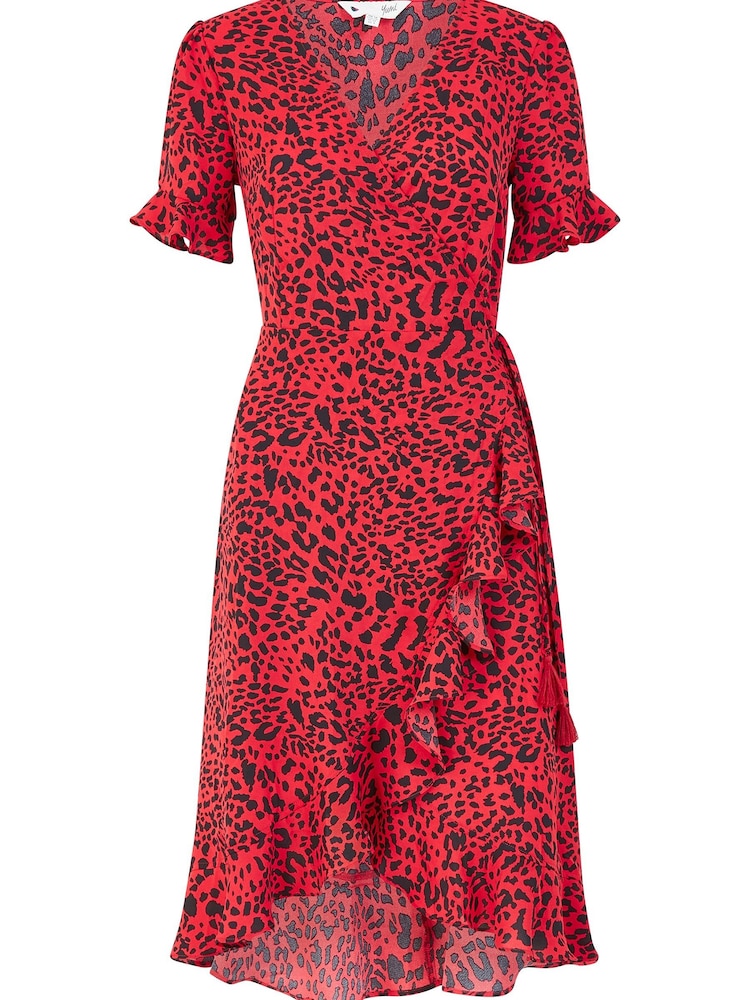 Yumi Red Animal Print 'Abbie' Wrap Dress - Image 4 of 4