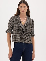 Hush Koa Ruffle Short Sleeve Check Textured Blouse - 4의 이미지 1