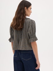 Hush Koa Ruffle Short Sleeve Check Textured Blouse - 4의 이미지 3