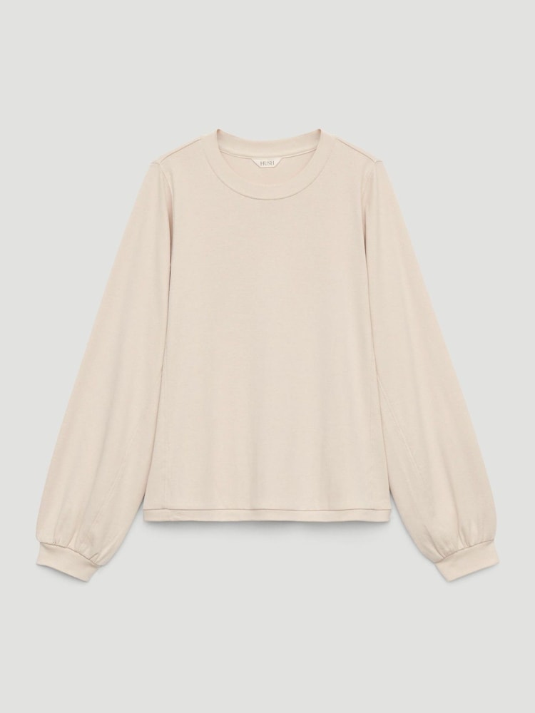 Hush Natural Elodie Puff Detail Cuff Cotton Top - Image 5 of 5
