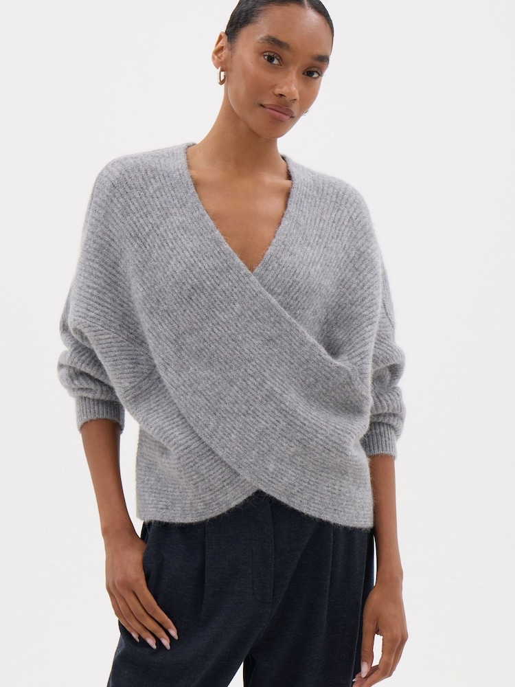 Hush Grey Betty Fluffy Cross Front Jumper - Image 1 of 5