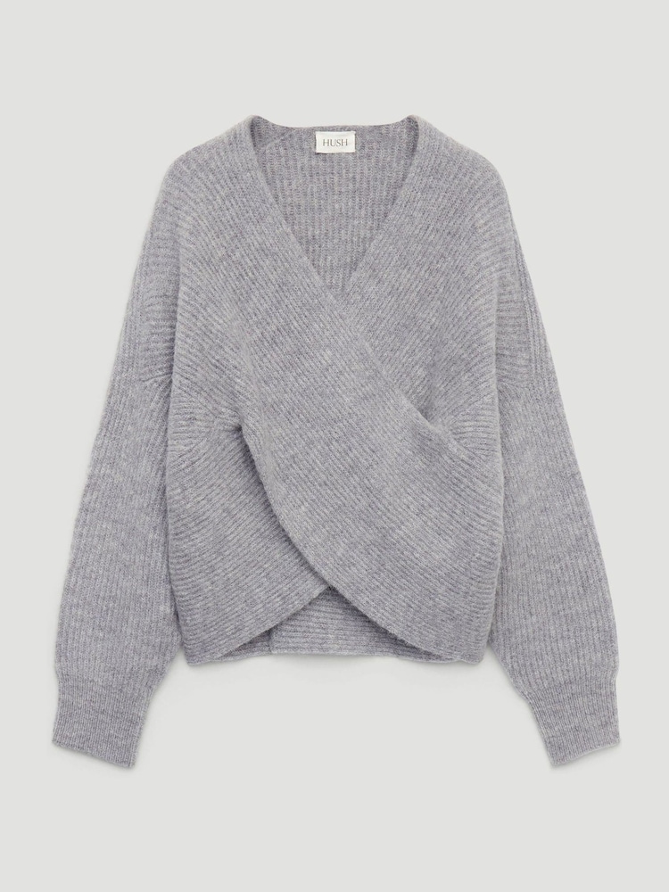 Hush Grey Betty Fluffy Cross Front Jumper - Image 5 of 5