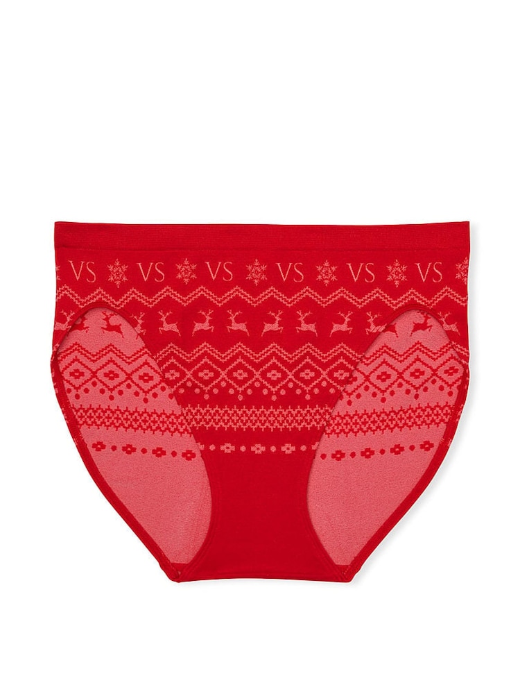 Victoria's Secret Lipstick Red Reindeer Fairisle Smooth High Leg Knickers - Image 3 of 3