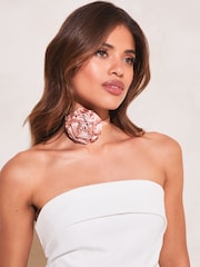 Lipsy Pink Satin Flower Corsage Choker Necklace - Image 2 of 4