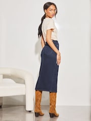 Lipsy Dark Blue Denim High Rise Split Front Midi Skirt - Image 3 of 4