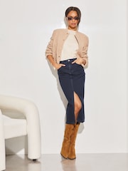 Lipsy Dark Blue Denim High Rise Split Front Midi Skirt - Image 4 of 4