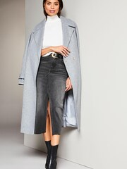 Lipsy Grey Denim High Rise Split Front Midi Skirt - Image 3 of 4