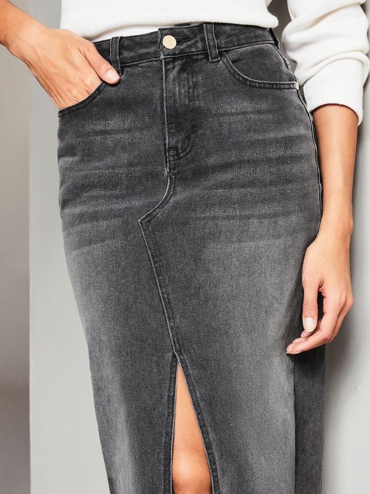 Lipsy Grey Denim High Rise Split Front Midi Skirt - Image 4 of 4