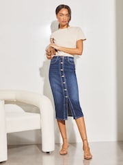 Lipsy Denim-Midirock mit Knopfleiste - Bild 3 von 4