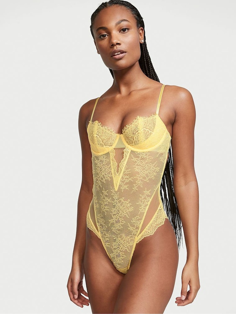 Victoria's Secret Lemon Yellow Wicked Unlined Balcony Bodysuit - Image 1 of 3 Victoria's Secret Lemon Yellow Wicked Unlined Balcony Bodysuit - Image 1 of 3