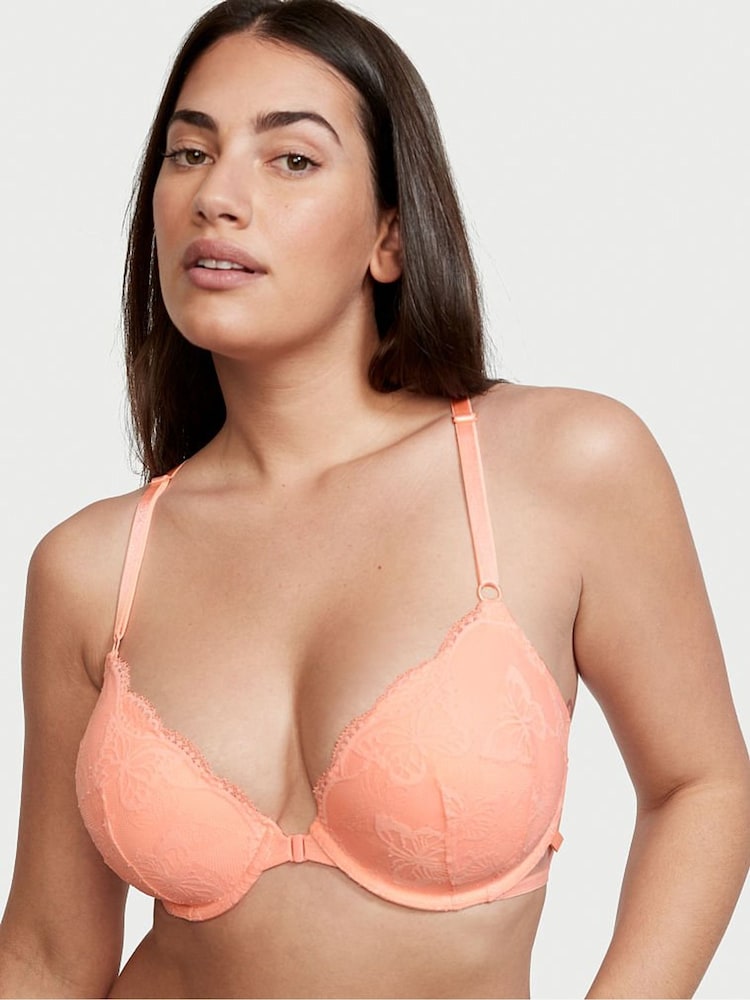 Victoria's Secret Ripe Apricot Orange Lace Front Fastening Lightly Lined T-Shirt Bra - Image 1 of 4 Victoria's Secret Ripe Apricot Orange Lace Front Fastening Lightly Lined T-Shirt Bra - Image 1 of 4