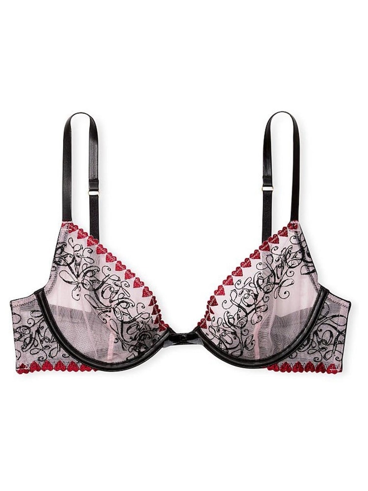 Victoria's Secret Love Letters Black Unlined Heart Embroidered Demi Bra - Image 3 of 3