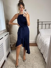 Style Cheat Blue Ariana Halter Frill Midi Dress - Image 4 of 4