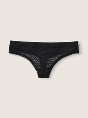 Victoria's Secret PINK Black Lace Logo Thong Knicker - Image 1 of 1