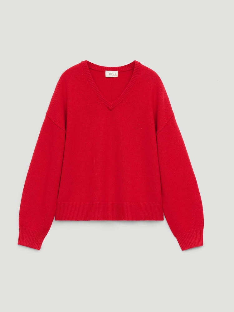 Hush Red Millie Merino Wool V-Neck Jumper - Image 1 of 1