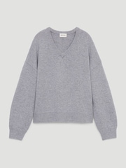 Hush Grey Millie Merino Wool V-Neck Jumper - Image 5 of 5