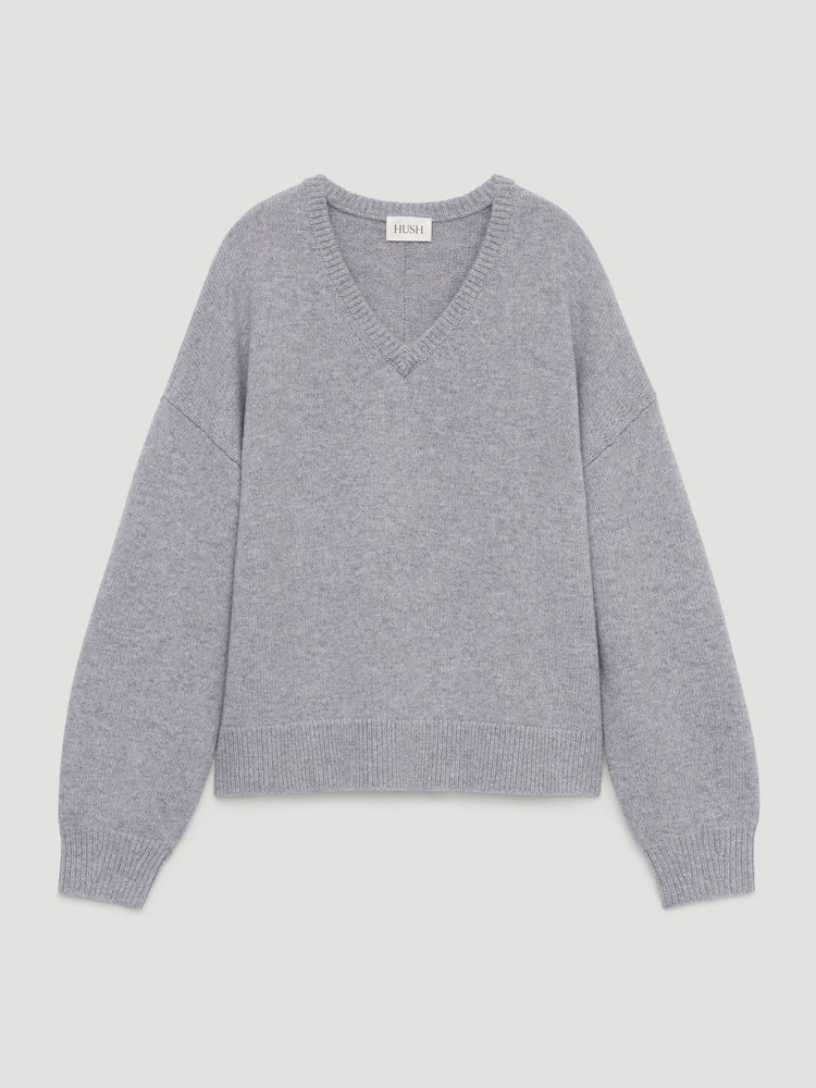 Hush Grey Millie Merino Wool V-Neck Jumper - Image 5 of 5