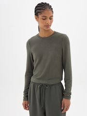 Hush Green Elarae Supersoft Crew Neck Long Sleeve Top - Image 1 of 5
