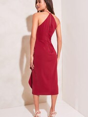 Lipsy Red Petite Corsage Halter Split Midi Dress - Image 2 of 4